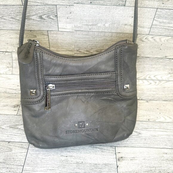 Stone Mountain Gray Genuine Leather Crossbody Shoulder Bag Purse - Picture 2 of 7